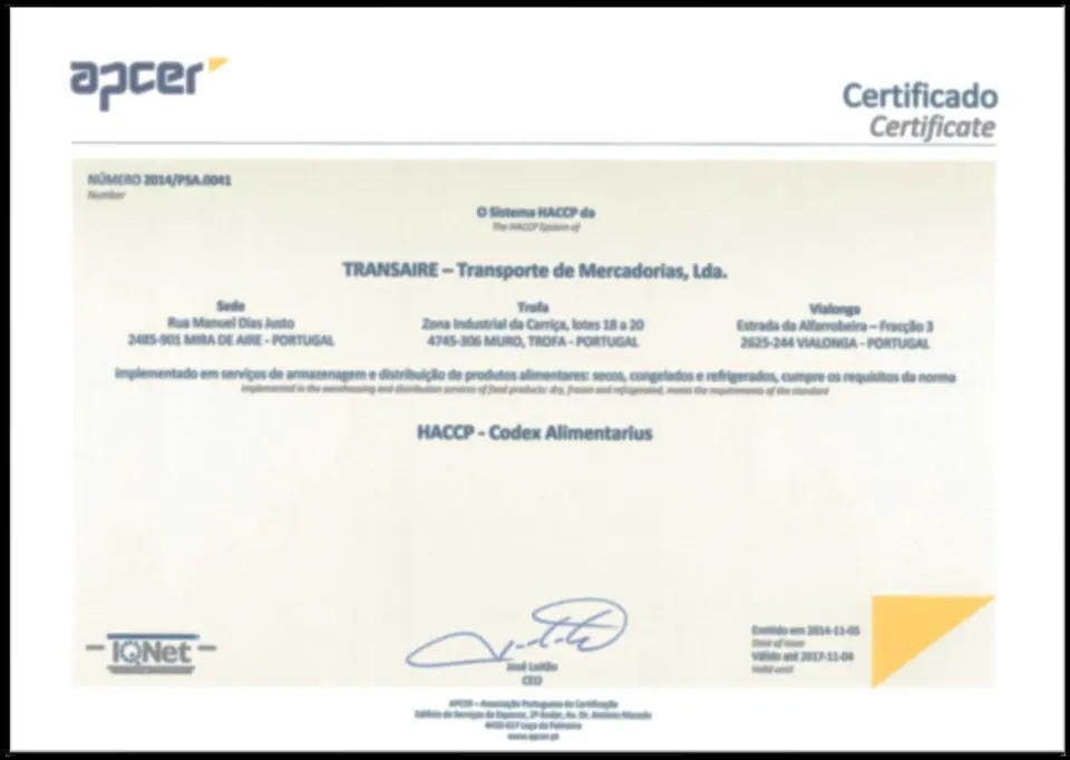 Transaire - SistemaGestaoQualidade-HACCP