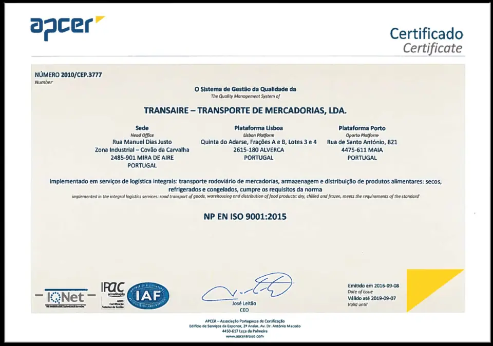 Transaire - SistemaGestaoQualidade-HAPCER